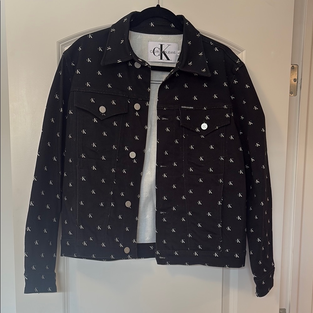 Calvin Klein Black Denim Jacket with Logo Pattern